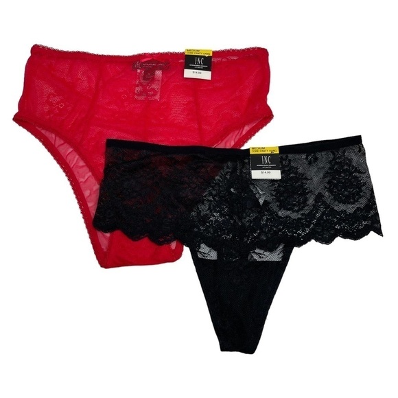 INC International Concepts Intimates Cheeky Lace Brief & High Waist Lace Thong M - Picture 1 of 12